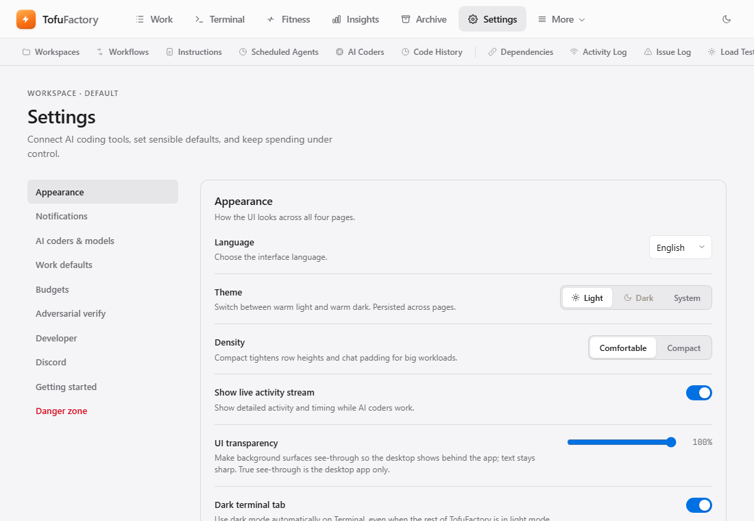 The Settings screen.