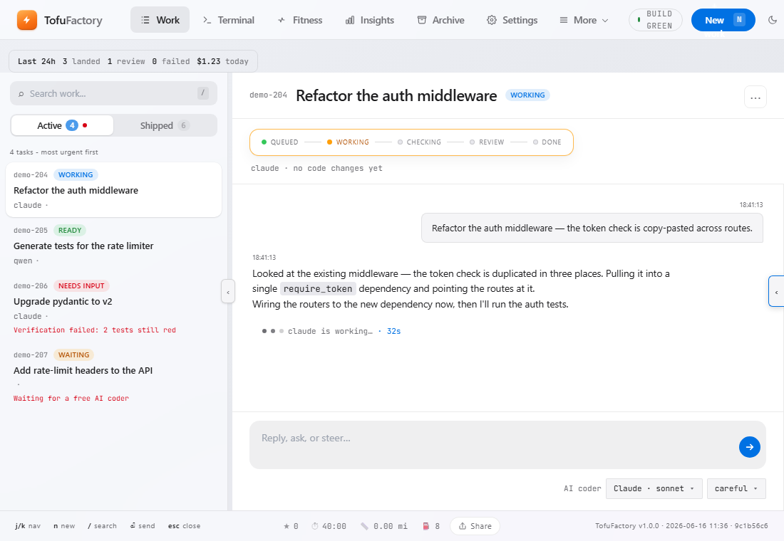 A job in progress: changes on one side, the AI's chat on the other.