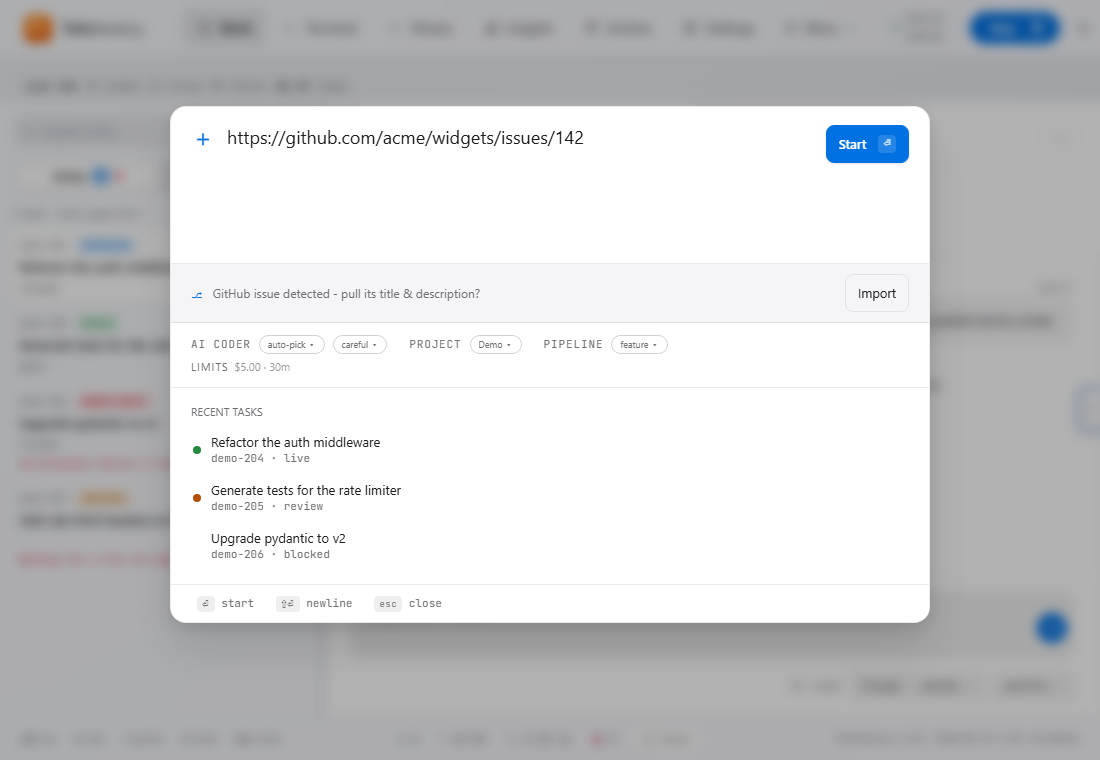 Importing a GitHub issue as a job.