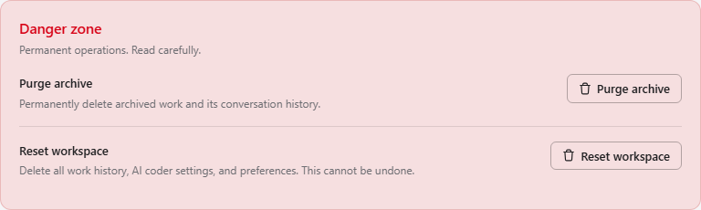 The Danger zone in Settings.